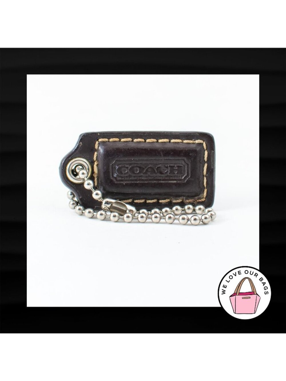 1.5" Small COACH BROWN LEATHER KEY FOB CHARM KEYCHAIN HANG TAG WRISTLET